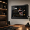 Born for October Andruw Jones wall art shown in a modern office above a timber desk in a black frame.