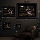 Andruw Jones wall art size guide showing small, medium, large and extra-large framed dimensions.