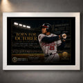 White framed Andruw Jones Born for October baseball wall art with Yankee Stadium and collector details.