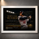 White framed Andruw Jones Born for October baseball wall art with Yankee Stadium and collector details.