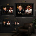 Bradshaw vs Montana wall art size guide showing XL, Large, Medium and Small framed dimensions in centimetres and inches.