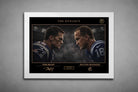 Tom Brady vs Peyton Manning sports art prints in white frame featuring clean gallery-style presentation