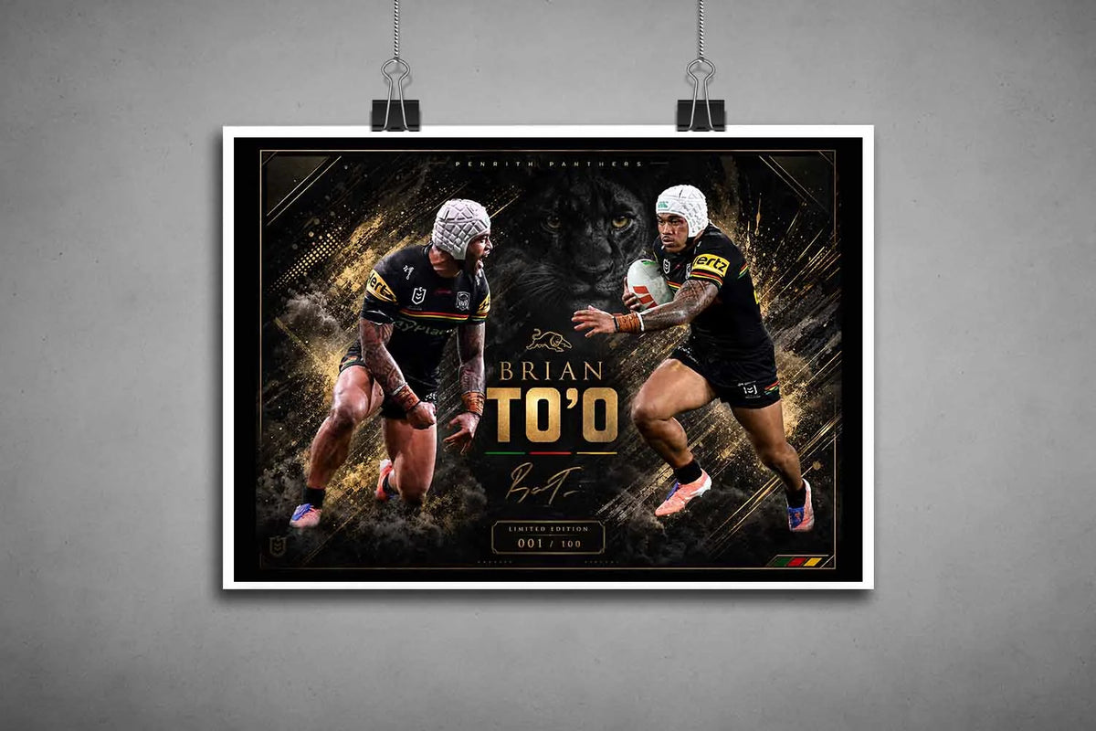 Brian To’o Penrith Panthers unframed artwork print, high-detail rugby design, framed sports memorabilia alternative