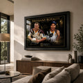 Darren Lockyer and Allan Langer wall art displayed in a bright living room with a black frame.