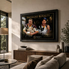 Darren Lockyer and Allan Langer wall art displayed in a bright living room with a black frame.