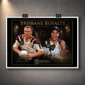Unframed Brisbane Royalty Darren Lockyer and Allan Langer rugby league wall art shown with a white border and hanging clips.