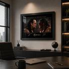 Brothers of Destruction Undertaker vs Kane wall art displayed in a modern office above black cabinetry and a desk.