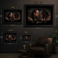 Brothers of Destruction Undertaker vs Kane wall art size guide showing framed dimensions from small to extra large.