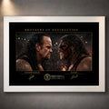 White framed Brothers of Destruction Undertaker vs Kane wall art featuring the WWE rivals in a dramatic arena face-off.