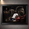 Bukayo Saka England framed sports wall art in a black frame featuring dynamic football artwork and premium detail.
