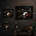 Bukayo Saka framed sports wall art size guide showing small, medium, large, and extra large print options.
