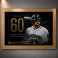 Oak framed Cal Raleigh 60-homer baseball wall art with black and gold collector artwork.