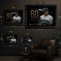 Cal Raleigh wall art size guide showing the available framed XL, large, medium and small dimensions.