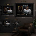 Cal Raleigh wall art size guide showing the available framed XL, large, medium and small dimensions.