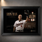 Black framed Cal Ripken Jr. baseball wall art celebrating his 2,131 consecutive-game record at Camden Yards.