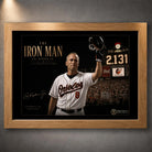 Oak framed Cal Ripken Jr. baseball wall art featuring The Iron Man 2,131 consecutive-games tribute.