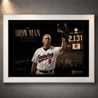 White framed Cal Ripken Jr. baseball wall art featuring The Iron Man 2,131 consecutive-games tribute.