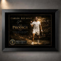 Carlos Alcaraz tennis wall art in black frame, a limited edition sports print for collectors and tennis fans.