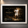 Carlos Alcaraz tennis wall art in white frame, clean framed sports memorabilia for modern collector spaces.