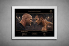 Stone Cold vs The Rock “The Attitude” artwork in a clean white frame, premium sports wall art capturing their iconic rivalry