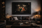 Conor McGregor framed wall art displayed in a luxury man cave, bold sports wall art centerpiece for collector spaces.