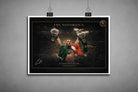 Unframed Conor McGregor artwork showing iconic belt pose, high-quality sports art prints for true combat sports fans.