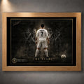 Cristiano Ronaldo Free Kick Wall Art in an oak frame, showing the dark The Stare football artwork