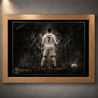 Cristiano Ronaldo Free Kick Wall Art in an oak frame, showing the dark The Stare football artwork