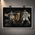 Cristiano Ronaldo Siuuu unframed soccer wall art clipped as a print with white border on a textured wall