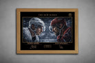 Sydney Crosby and Alex Ovechkin rivalry artwork in oak frame, dramatic NHL clash displayed as framed sports art