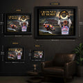 Casey Stoner wall art size guide showing available framed and unframed dimensions from Small to XL.