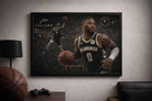 Damian Lillard framed wall art displayed in a modern man cave setting, styled with desk decor and warm ambient lighting.