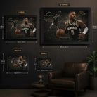 Damian Lillard Bucks wall art size chart showing framed print dimensions for each available size.