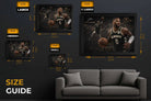 Damian Lillard NBA wall art size guide showing multiple frame dimensions for accurate scale and wall placement comparison.