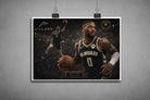 Unframed Damian Lillard Milwaukee Bucks print showcasing dramatic NBA action, detailed textures, and gallery-quality artwork.