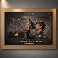 Oak framed Daniel Ricciardo Shoey Era motorsport wall art with collector styling for Australian Formula 1 fans.