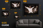 David Beckham size guide showing multiple frame options, helpful layout for choosing framed sports art dimensions