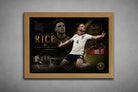 Declan Rice premium sports collectibles artwork presented in a natural oak frame with elegant football styling.