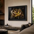 Dennis Lillee framed cricket wall art displayed in a premium modern living room with neutral décor.