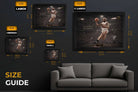 Dennis Rodman NBA wall art size guide showing multiple print dimensions to help choose the right framed sports art for your space.