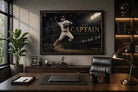 Derek Jeter The Captain framed artwork styled in a modern office space, premium sports collectibles with elegant decor accents