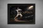 Derek Jeter The Captain framed sports wall art in black frame showcasing iconic 2001 Flip Play moment with dramatic stadium lighting