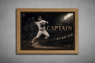 Derek Jeter baseball artwork in oak frame capturing The Captain Flip Play moment, a premium sports collectibles display piece