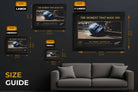 Dick Johnson motorsports wall art size guide showing small, medium, large and extra large framed options