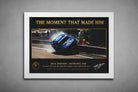 Dick Johnson Bathurst 1980 crash artwork in white frame, premium motorsports wall art with modern aesthetic