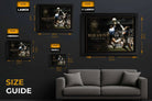 Diego Maradona sports wall art size guide showing framed print dimensions for premium man cave wall décor.