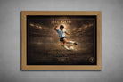 Diego Maradona Argentina 1986 oak frame sports wall art featuring legendary goal moment with rich tones and premium wooden finish.