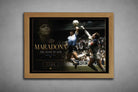 Diego Maradona Hand of God sports wall art in natural oak frame celebrating the legendary 1986 World Cup goal.