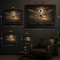 Diego Maradona The God wall art size guide showing small, medium, large and XL framed dimensions.