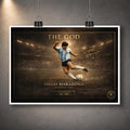 Diego Maradona The God unframed soccer wall art print showing Argentina 1986 artwork with stadium lights.